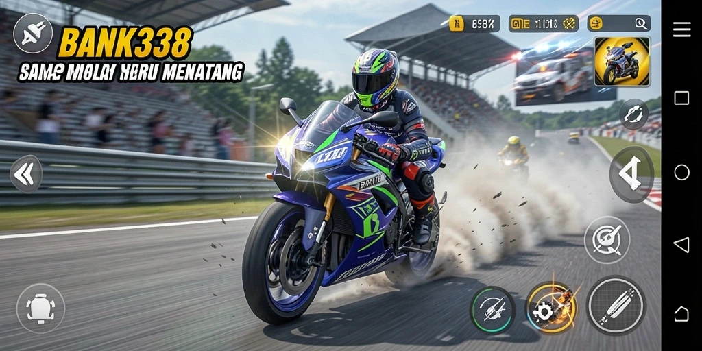Tampilan gameplay BANK338 dengan balap motor yang seru dan grafis menawan.