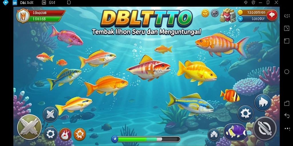 Tampilan gameplay DBLTOTO dengan aksi menembak ikan yang seru.