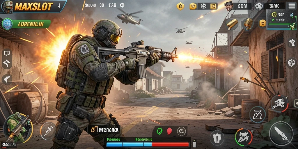 Gameplay seru MAXSLOT dengan aksi tembak yang mendebarkan.