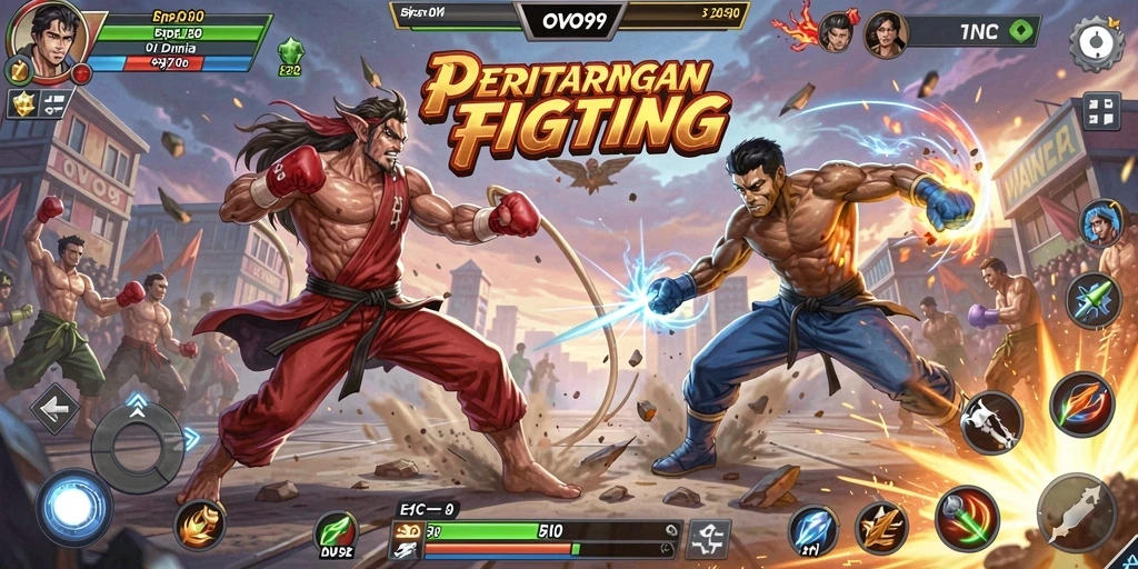 Screenshot gameplay OVO99 yang menampilkan pertarungan intens.