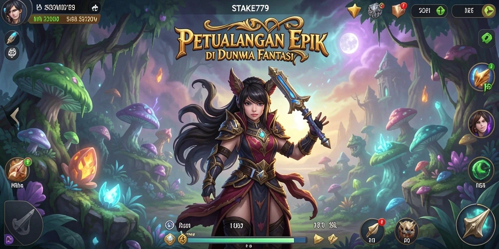 Screenshot gameplay STAKE779 yang menampilkan pertarungan seru di dunia fantastis.