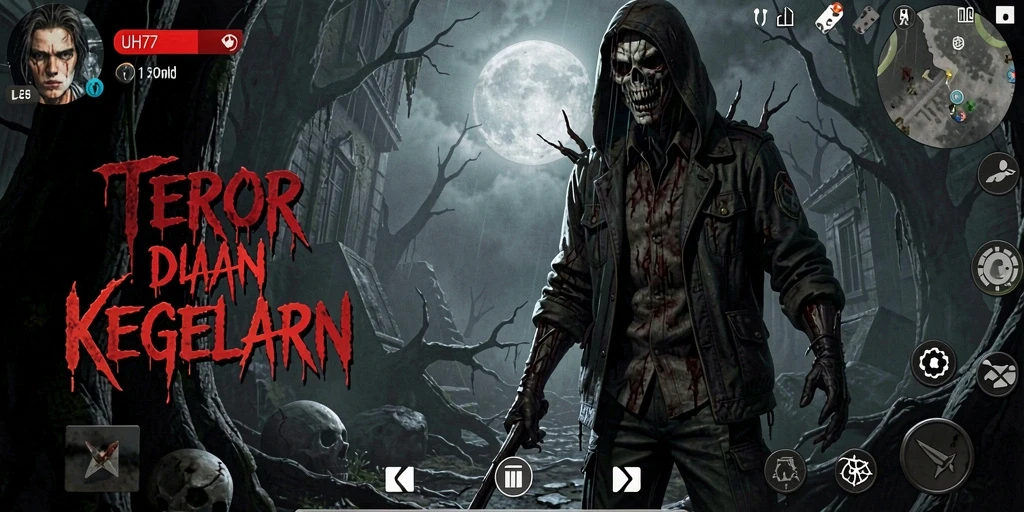 Screenshot UH77 menampilkan suasana game Horror yang mencekam dan menakutkan.