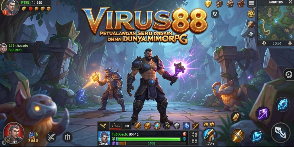Screenshot utama VIRUS88 menampilkan aksi seru dalam permainan MMORPG.
